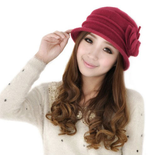 羊毛呢花朵小盆帽 羊毛呢花朵小盆帽