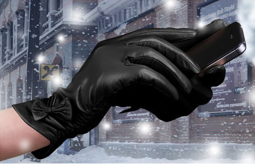 蝴蝶结加厚真皮手套 蝴蝶结加厚真皮手套