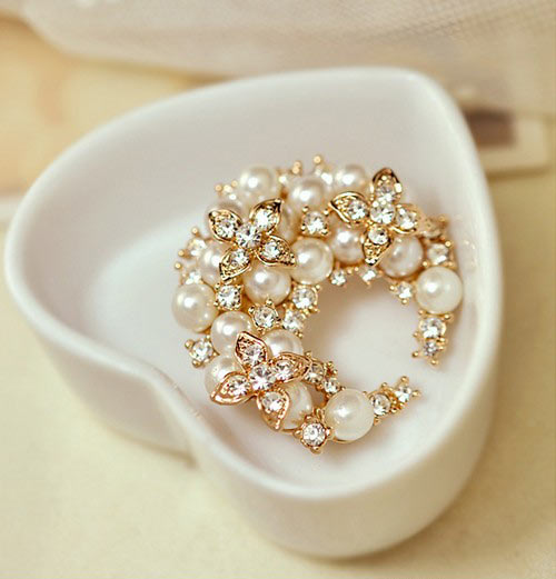 珍珠水钻胸针丝巾扣 珍珠水钻胸针丝巾扣