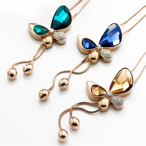 蝴蝶水晶毛衣链 蝴蝶水晶毛衣链