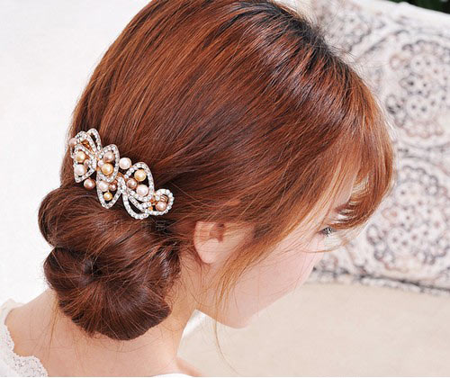 珍珠蝴蝶结水钻大发夹