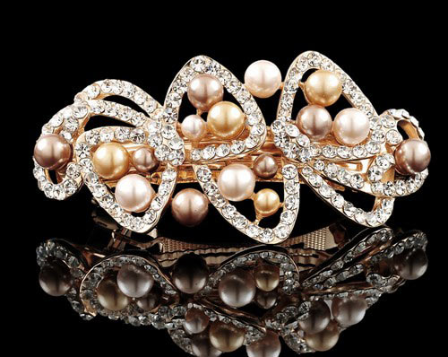 珍珠蝴蝶结水钻大发夹