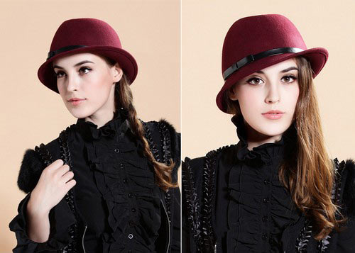 英伦皮扣羊毛呢礼帽