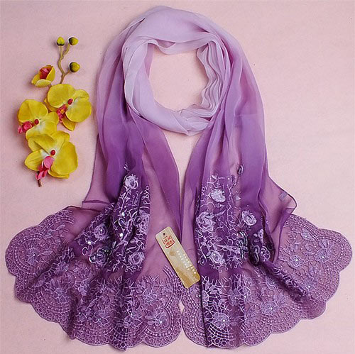 刺绣花桑蚕丝真丝围巾