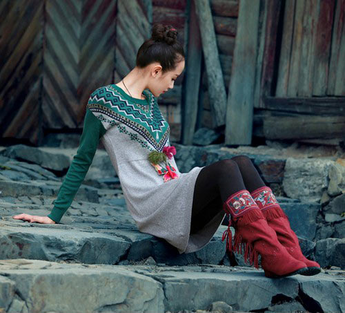 流苏刺绣高筒女靴 流苏刺绣高筒女靴