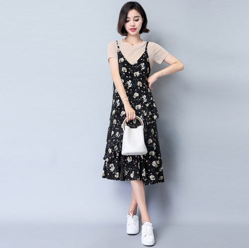 印花雪纺吊带裙 印花雪纺吊带裙