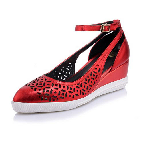 镂空尖头厚底鞋