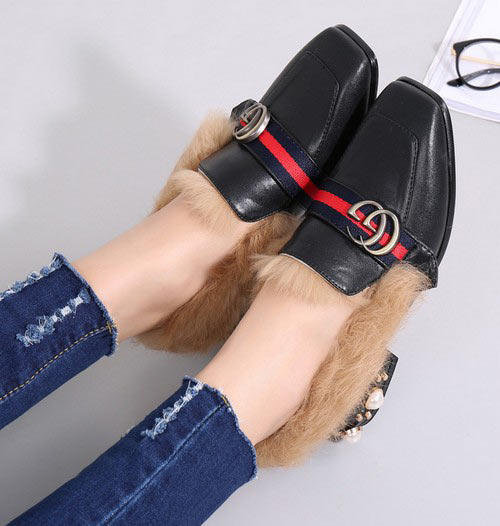 兔毛真皮粗跟单鞋 兔毛真皮粗跟单鞋