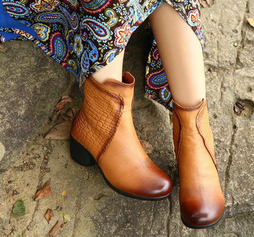 手工擦色牛皮短靴 手工擦色牛皮短靴