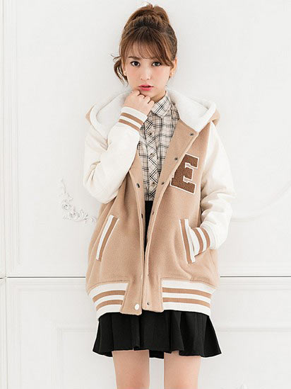 毛绒条纹长款棒球外套 毛绒条纹长款棒球外套