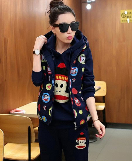 大嘴猴印花夹棉三件套 大嘴猴印花夹棉三件套