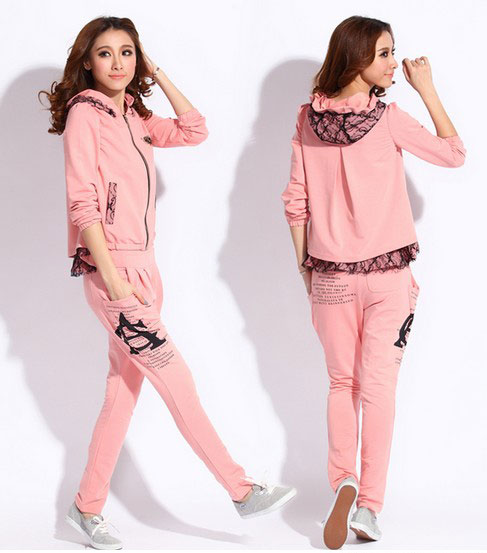 蕾丝拼接运动休闲套装 蕾丝拼接运动休闲套装