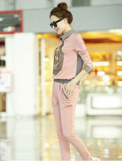 格纹拼接运动休闲连衣裤 格纹拼接运动休闲连衣裤